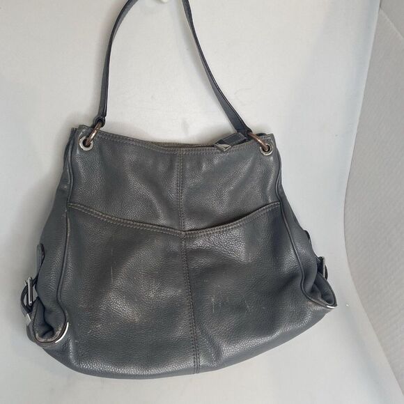 Michael Kors Hobo Shoulder Bag - Gray Gunmetal Pebbled Leather w/ MK Charm*Read- - Picture 10 of 16